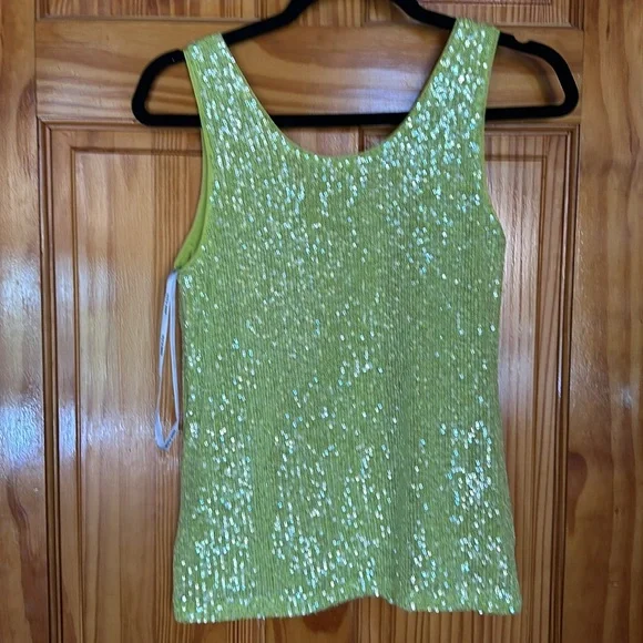 Anne Klein Sequin Tank in Sprout Green XXS - Picture 5 of 9